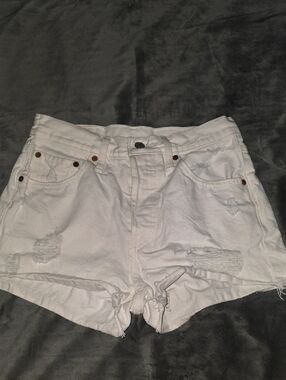 White Distressed High-Rise Denim Shorts Levi's Premium